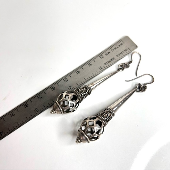 Sterling Silver Long Drop Earrings - Picture 5 of 7